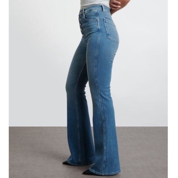 Boyish The Ricky High Rise Exposed Button Front Flare Leg Jeans Size 27 - Picture 2 of 14